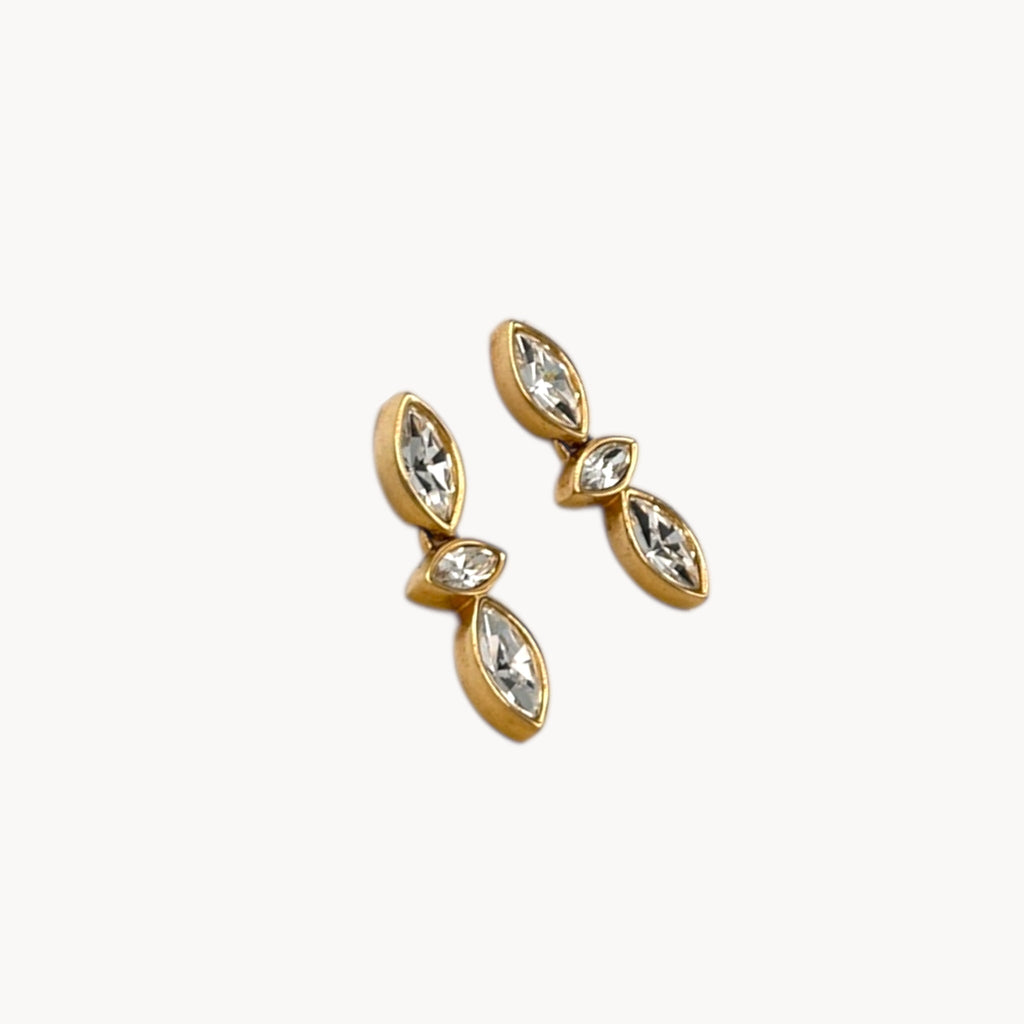 Vintage Swarovski SAL Triple Marquise Rhinestone Dangle Pierced Earrings Swarovski