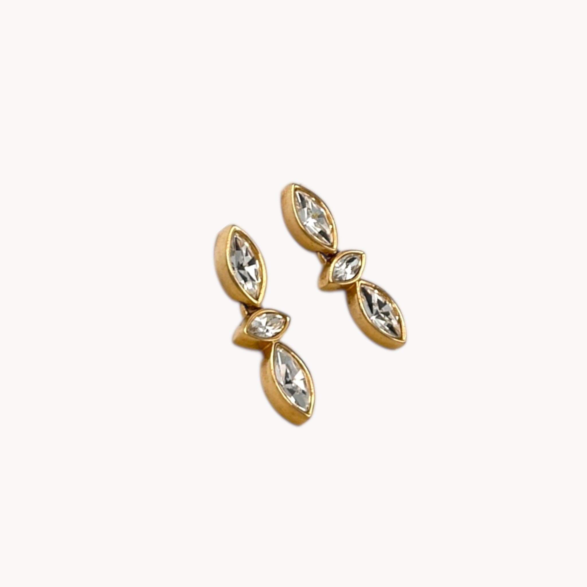 Vintage Swarovski SAL Triple Marquise Rhinestone Dangle Pierced Earrings Swarovski