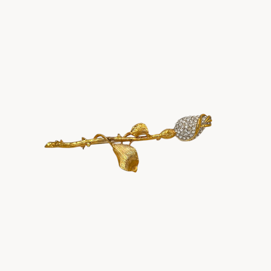 Vintage Gold Plated Pavé Rose Brooch