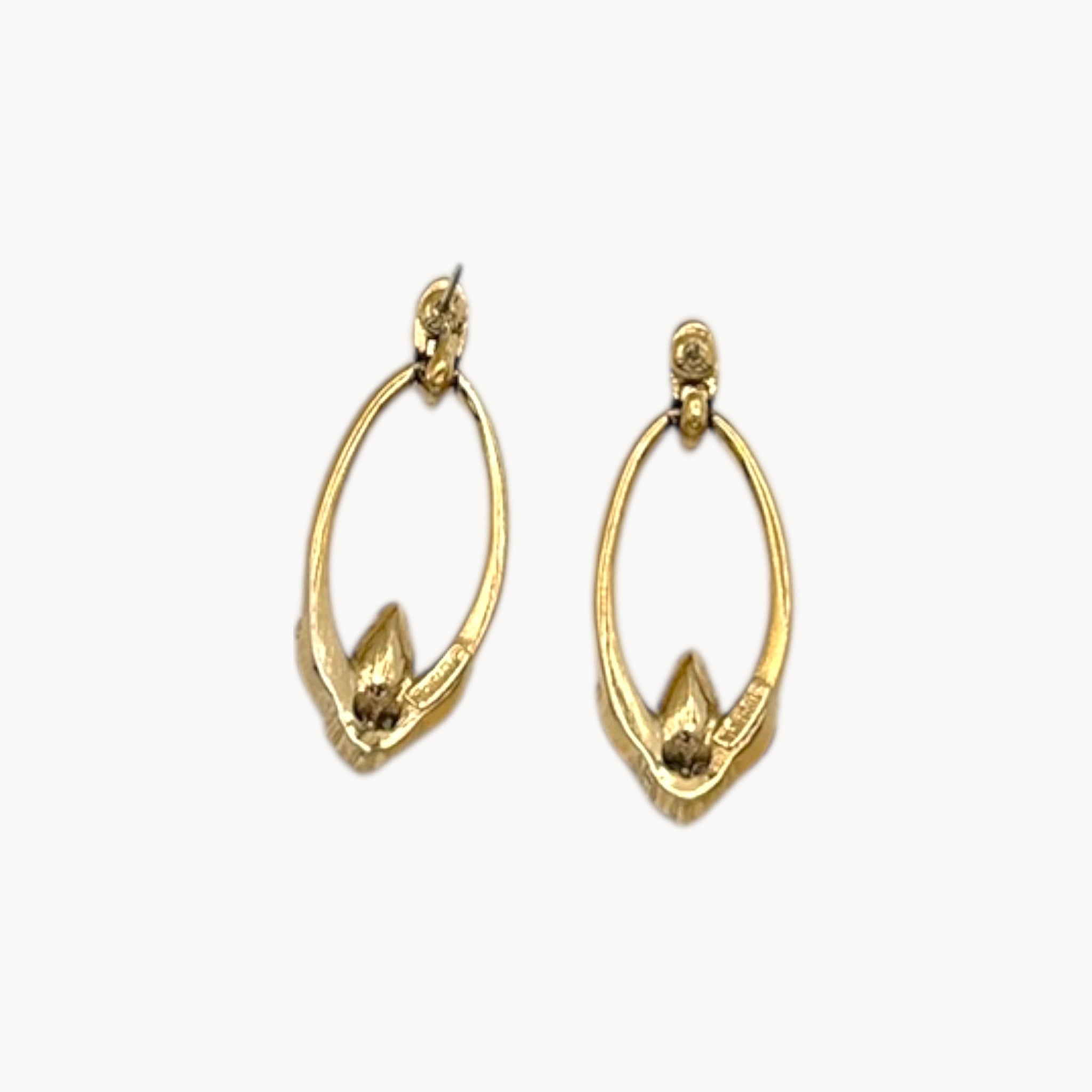 Vintage Trifari Gold Rhinestone Dangle Pierced Earrings Trifari