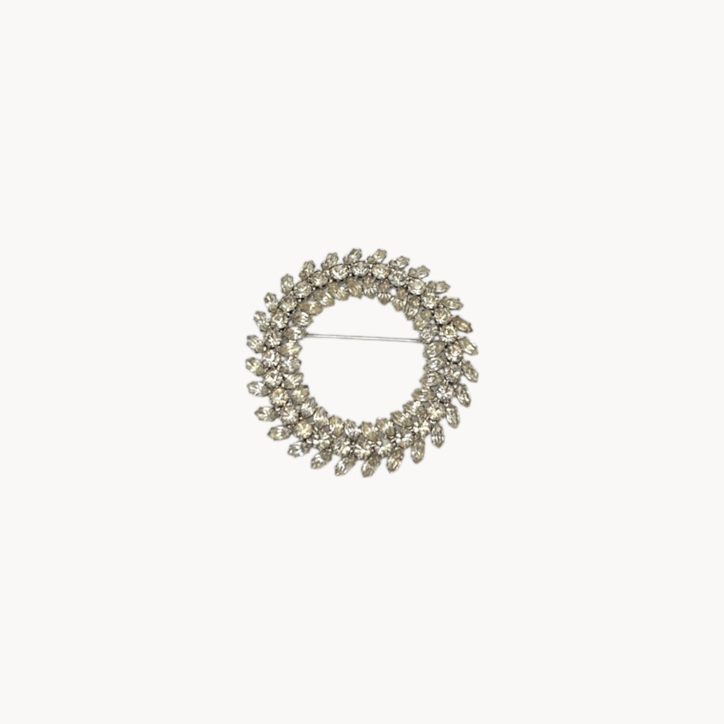 Mid-Century Rhodium Plated Rhinestone Brooch