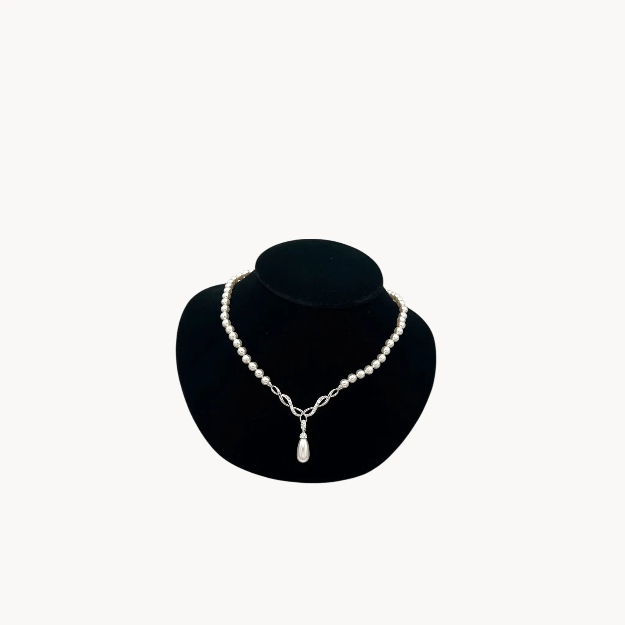 Artistique Sterling Silver Faux Pearl Strand Necklace with Rhinestone Drop Pendant