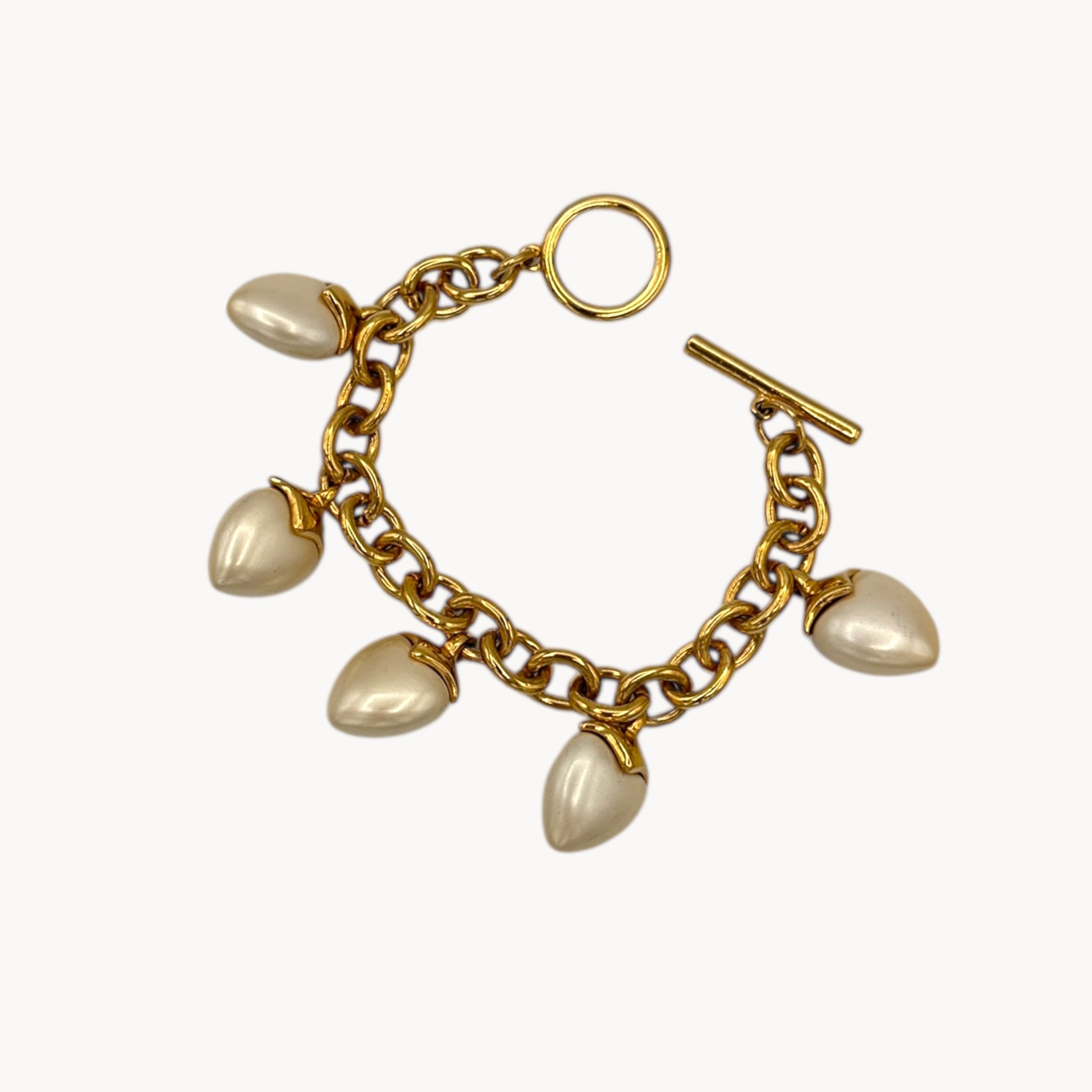 Joan Rivers Gold-Plated Cable Bracelet with Pearl Heart Charms Joan Rivers