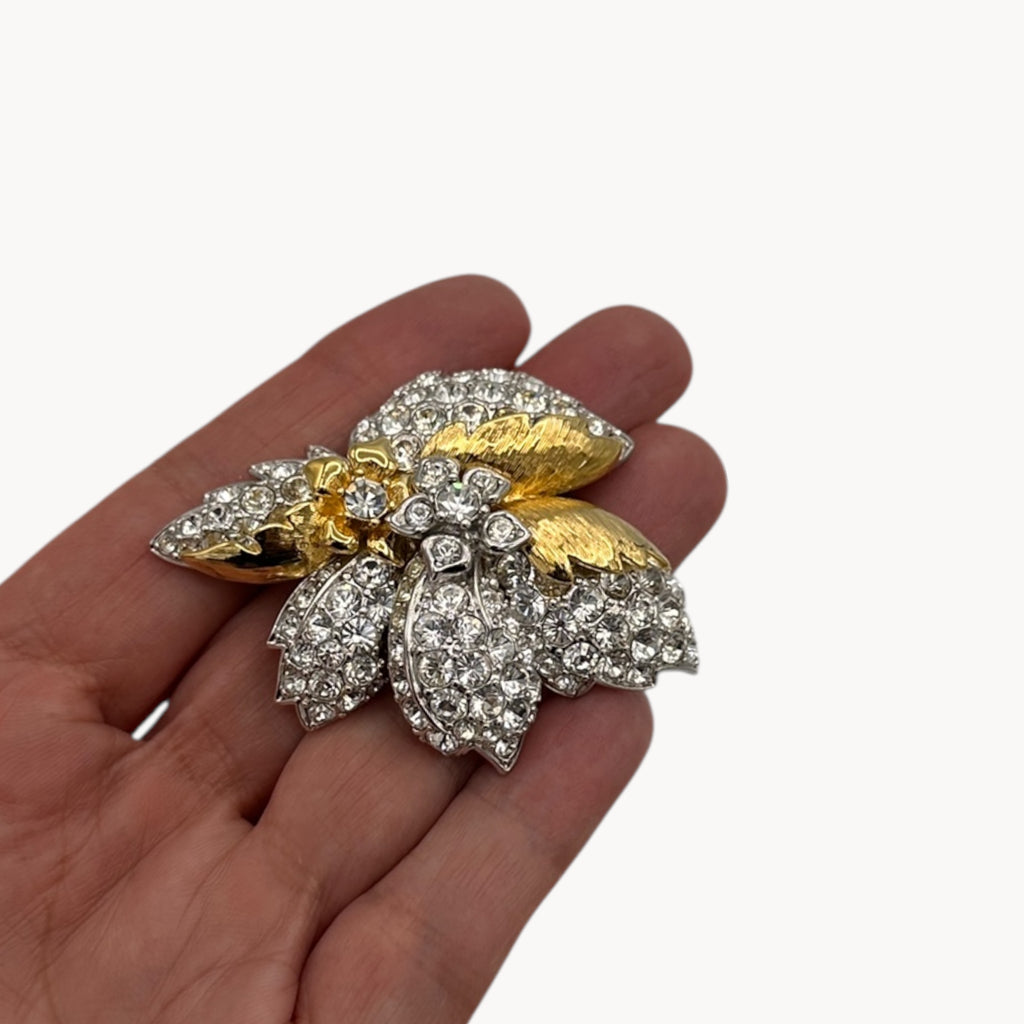 Nolan Miller Rhinestone Floral Brooch