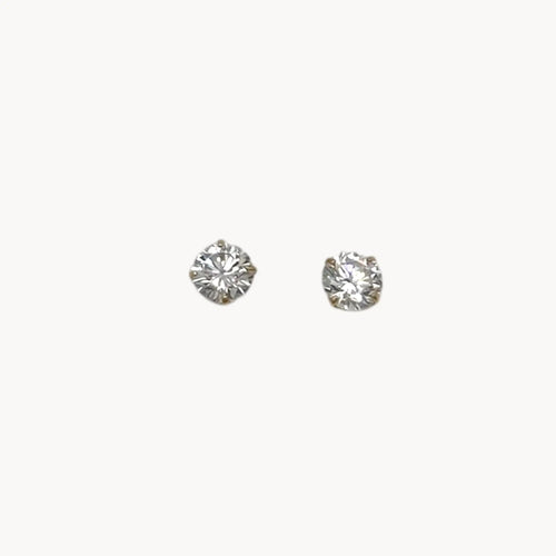 14K yellow gold cubic zirconia solitaire stud earrings displayed on white background.