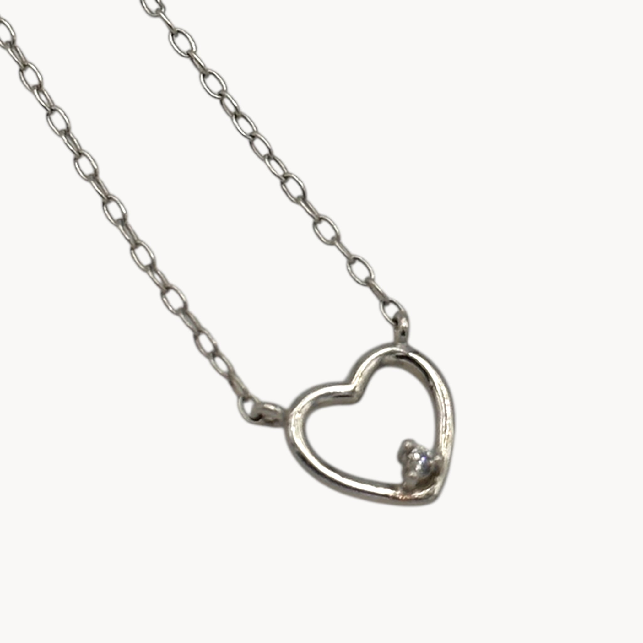 Sterling Silver Rhodium-Plated Petite Open Heart Necklace