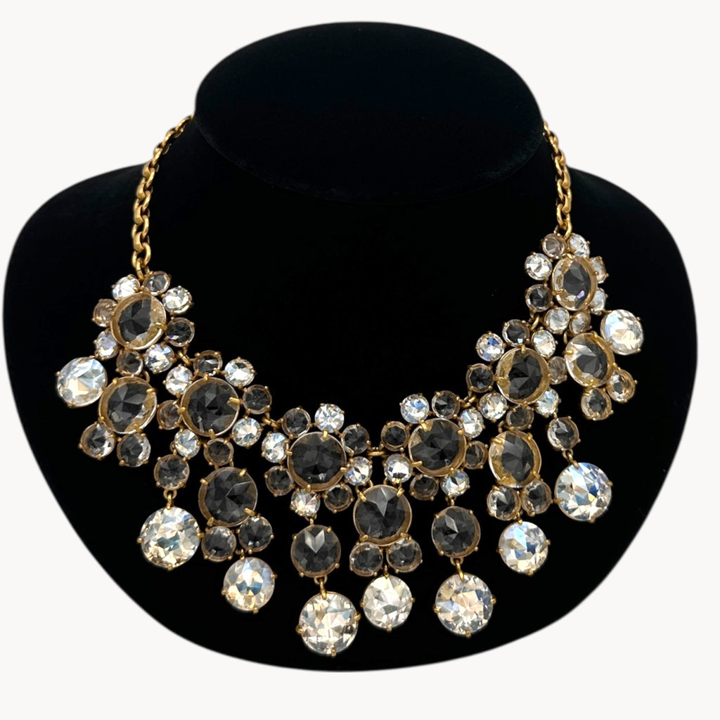 Vintage J. Crew Floral Crystal Statement Necklace Dangle Art Deco Style
