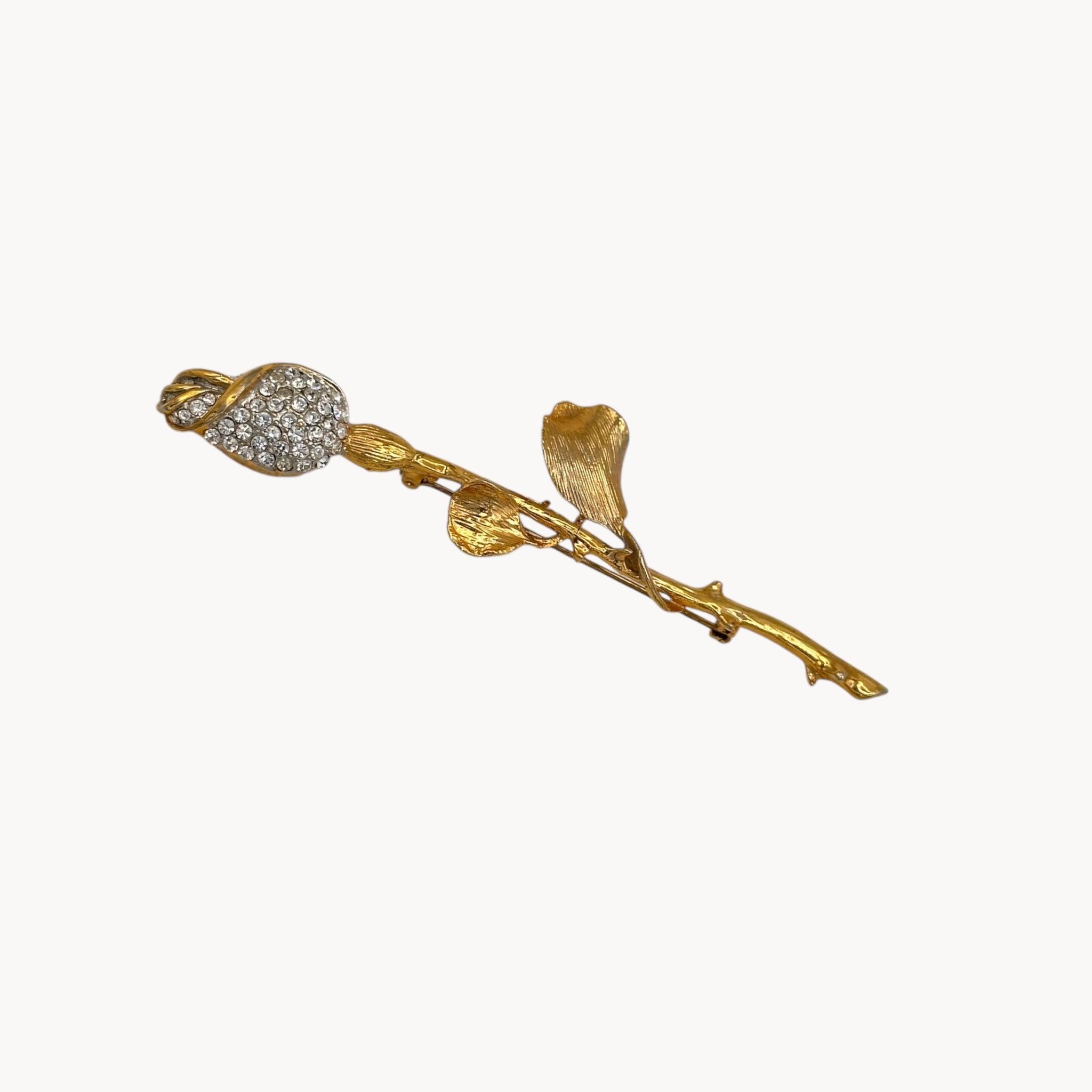 Vintage Gold Plated Pavé Rose Brooch