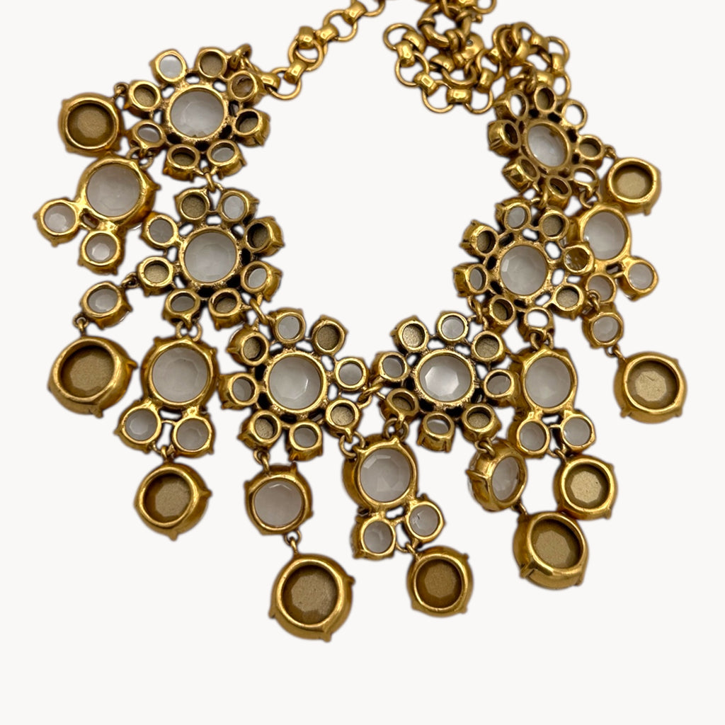 Vintage J. Crew Floral Crystal Statement Necklace Dangle Art Deco Style