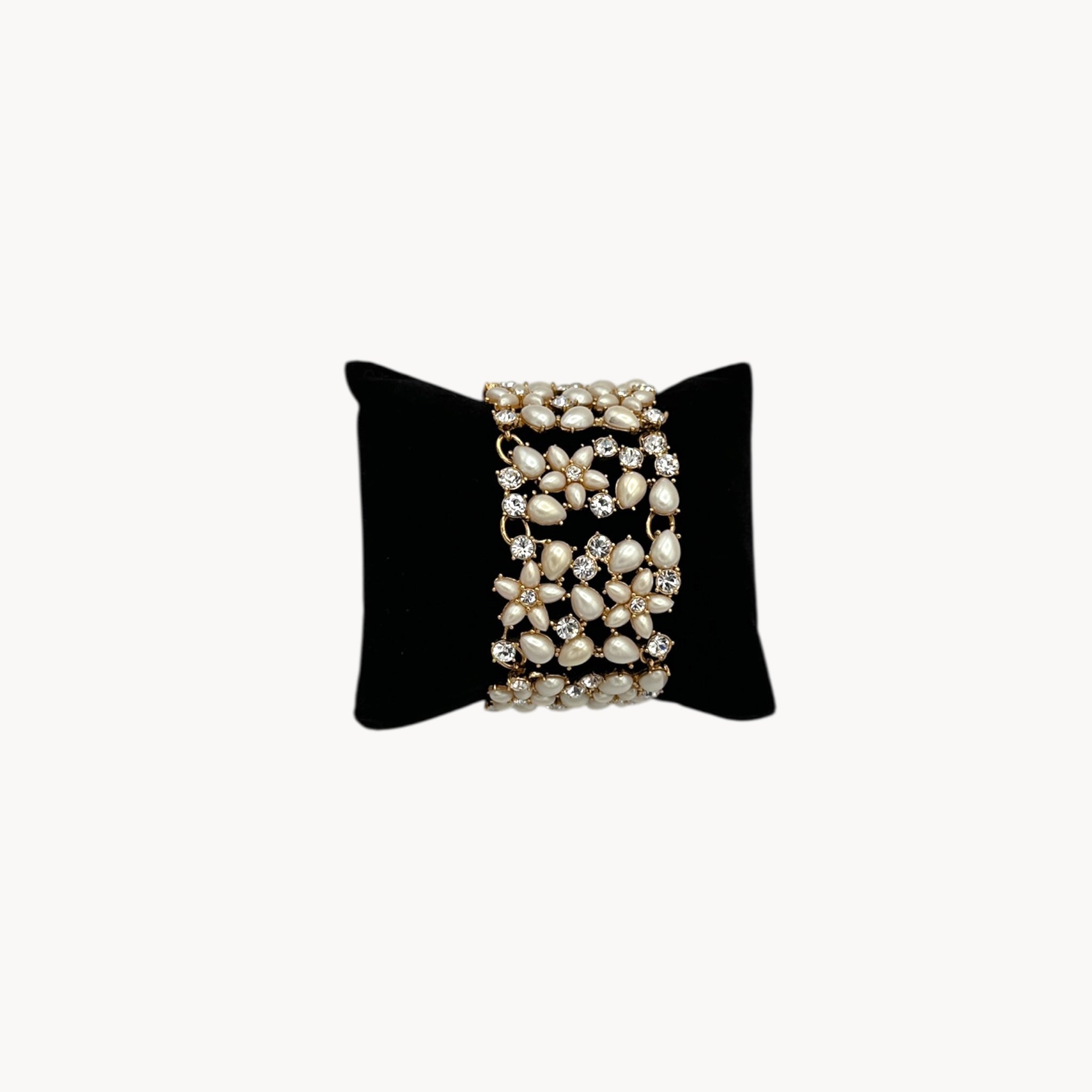 Kate Spade Mini Bouquet Floral Faux Pearl and Rhinestone Wide Bracelet Kate Spade