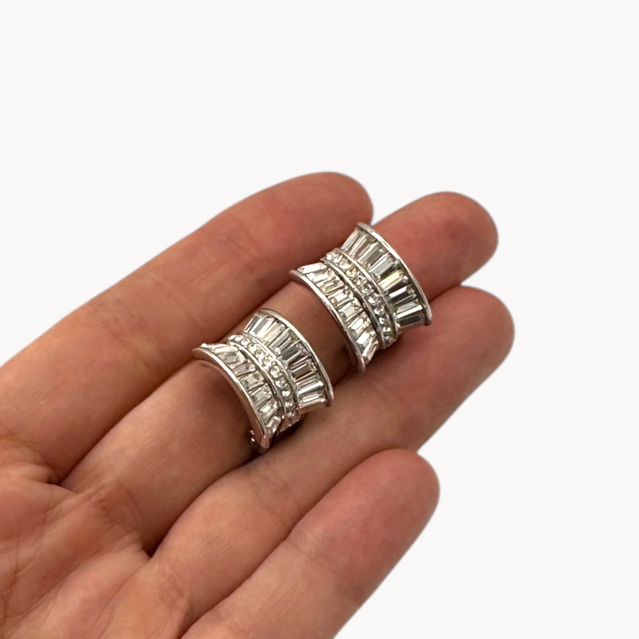 Vintage Nolan Miller Baguette Rhinestone Clip-On Earrings Nolan Miller