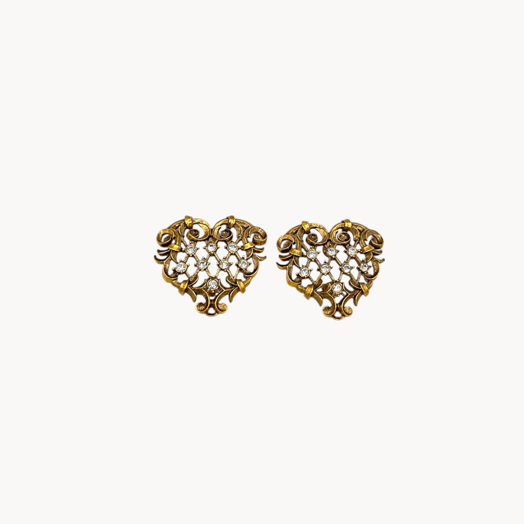 Jose Maria Barrera for Avon Marie Antoinette Antiqued Gold Heart Clip-On Earrings