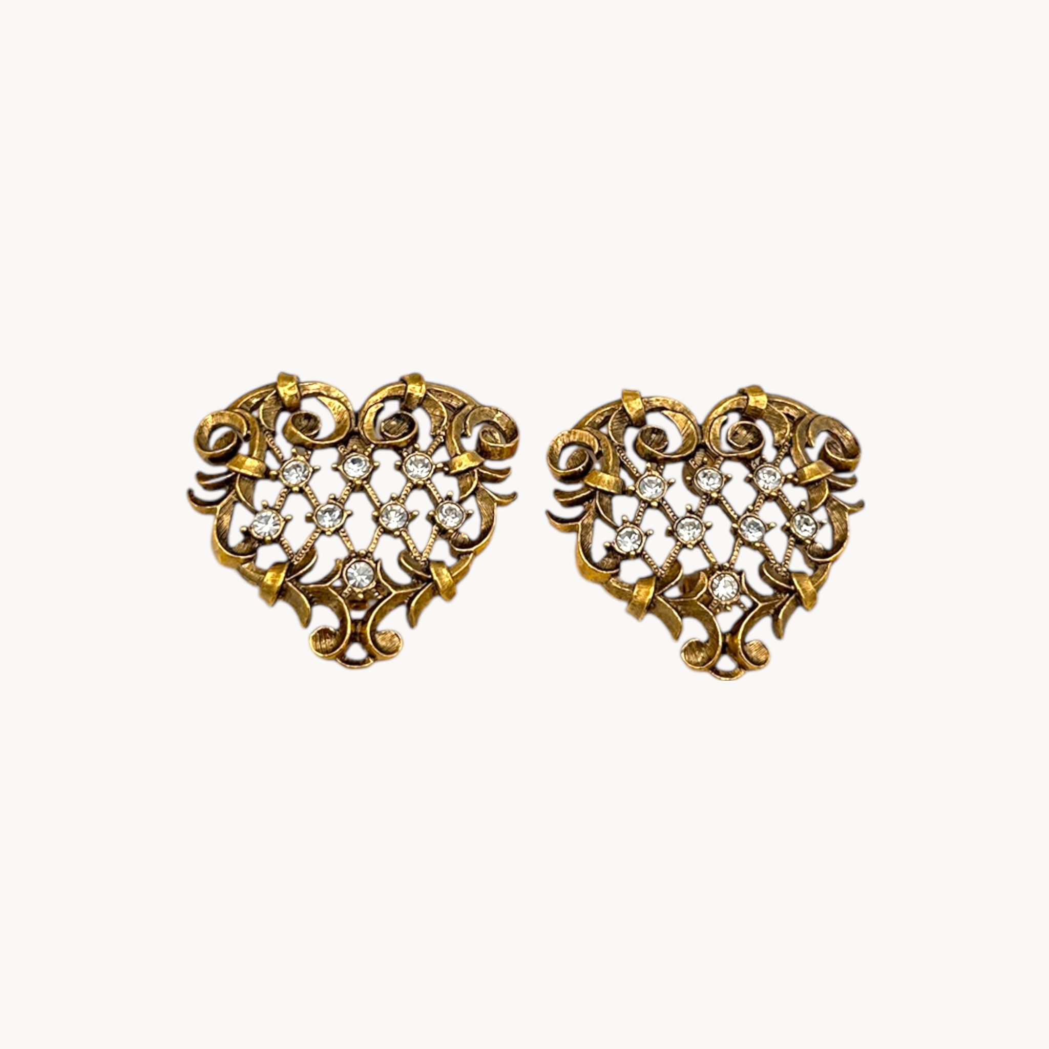 Jose Maria Barrera for Avon Marie Antoinette Antiqued Gold Heart Clip-On Earrings