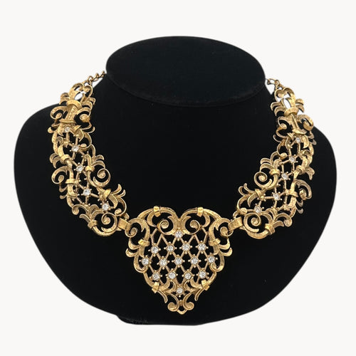 Jose Maria Barrera for Avon Antiqued Gold Marie Antoinette Heart Necklace