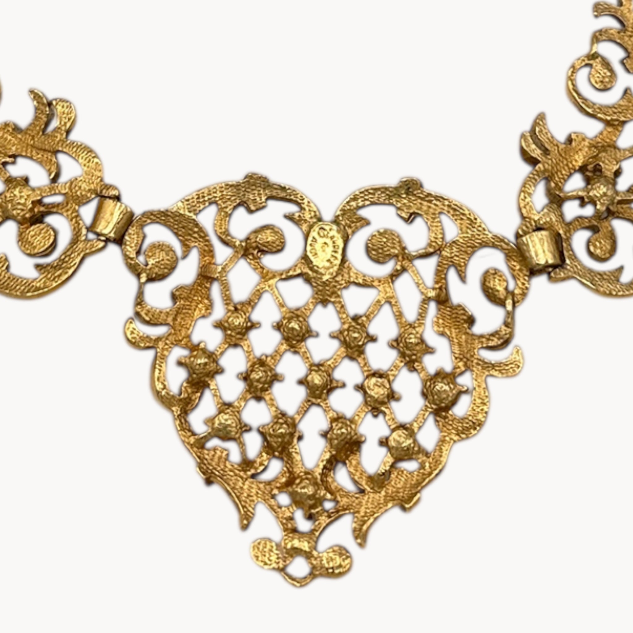 Jose Maria Barrera for Avon Antiqued Gold Marie Antoinette Heart Necklace