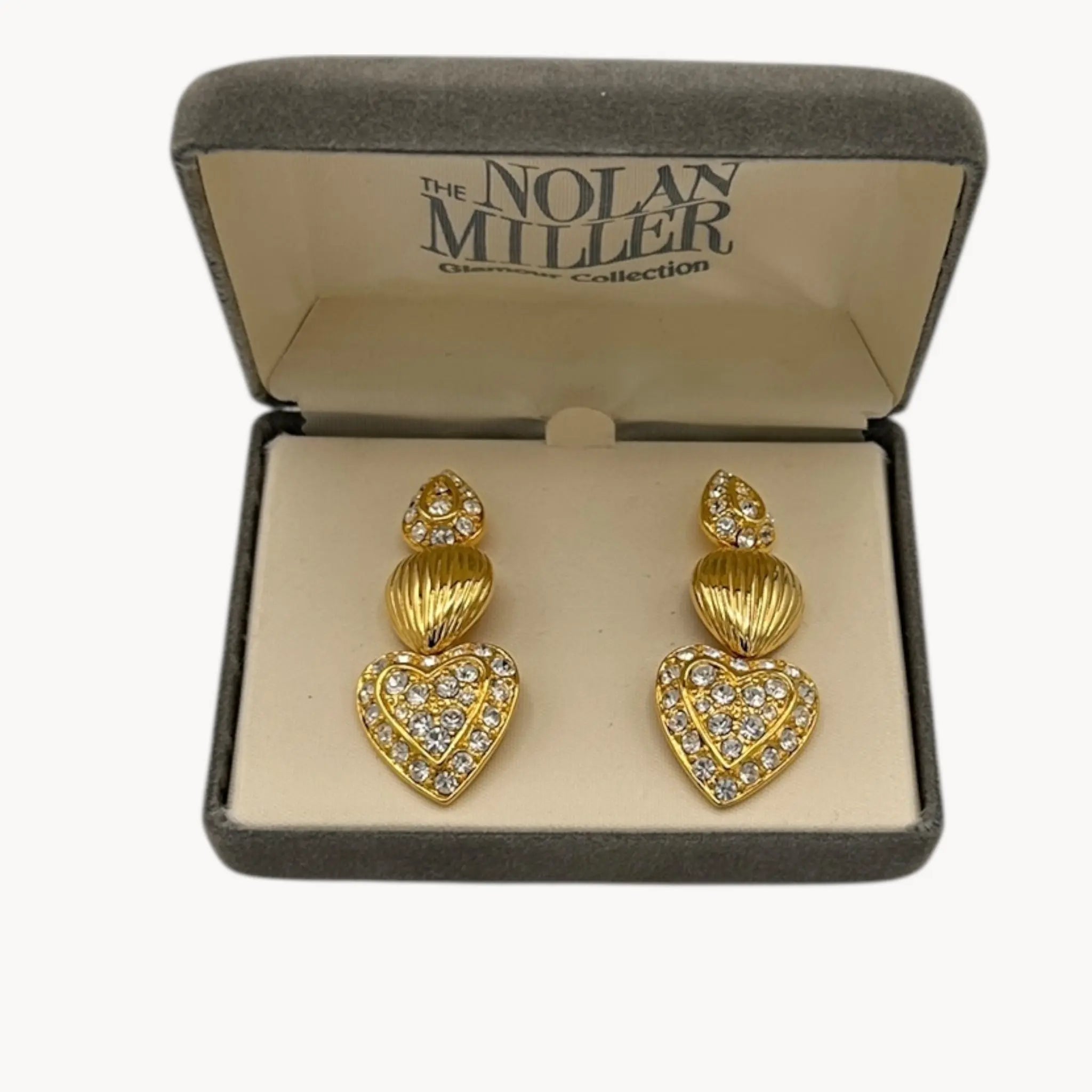 Vintage Nolan Miller Three of Heart Pave Crystal Convertible Dangle Earrings