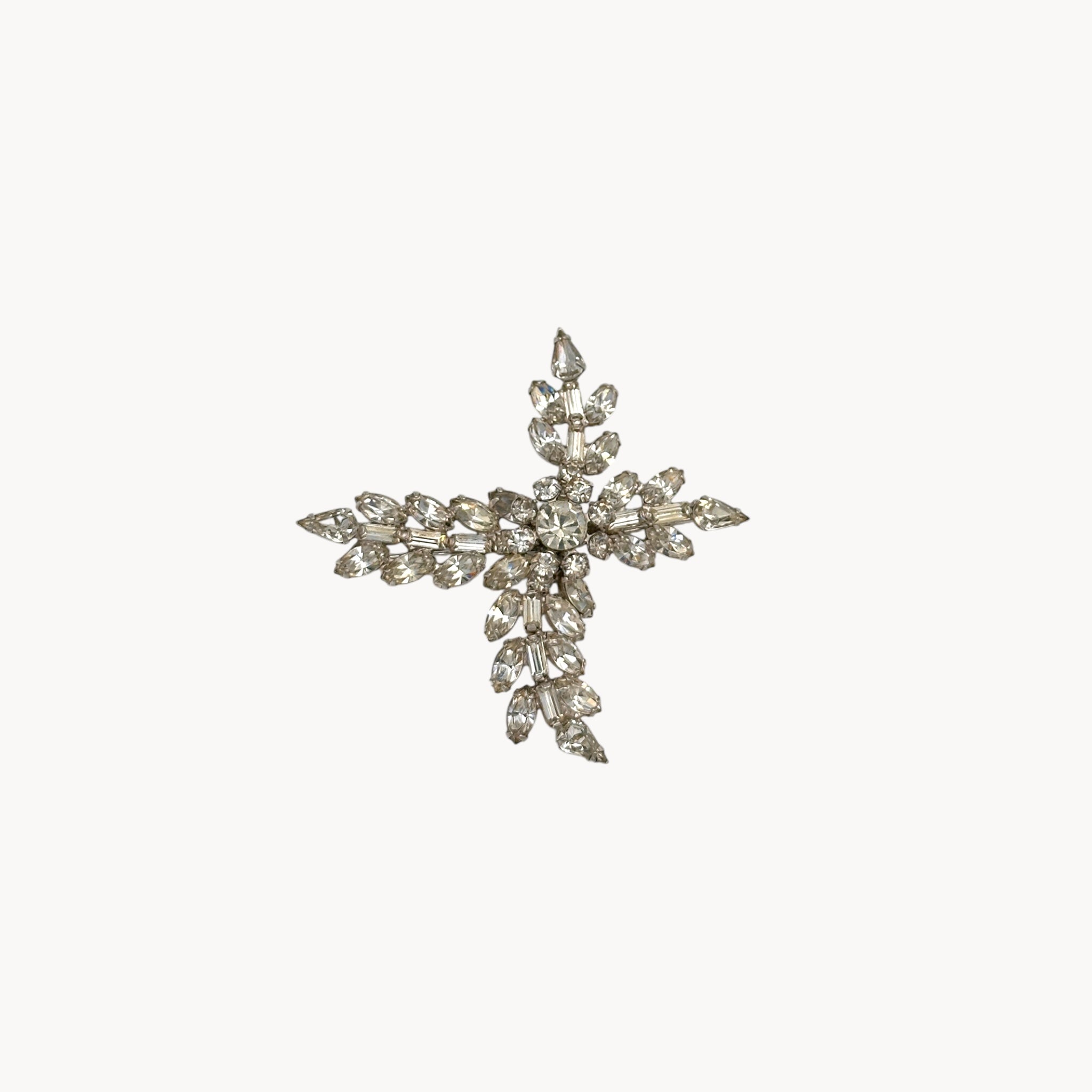 Mid-Century Rhinestone Floral Spray Brooch