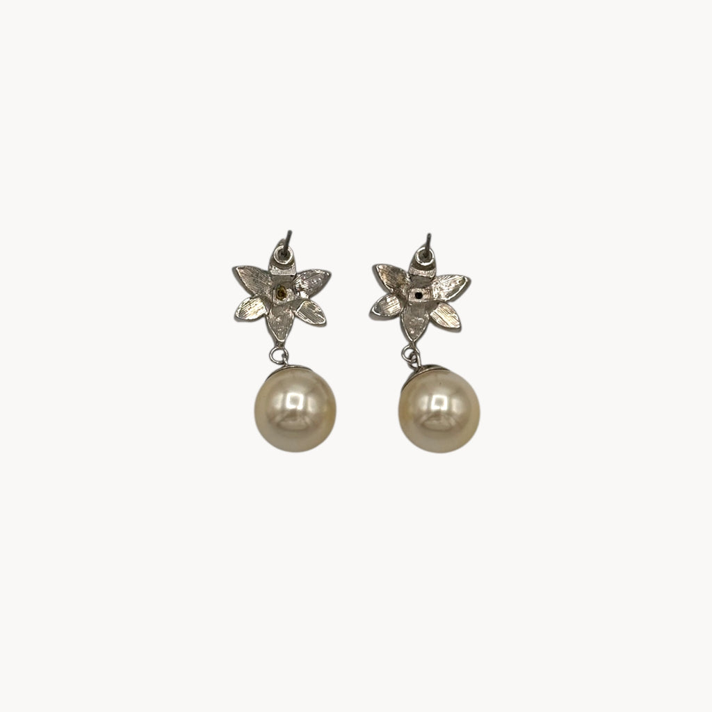 Silver Plated Floral Faux Pearl Drop Earrings
