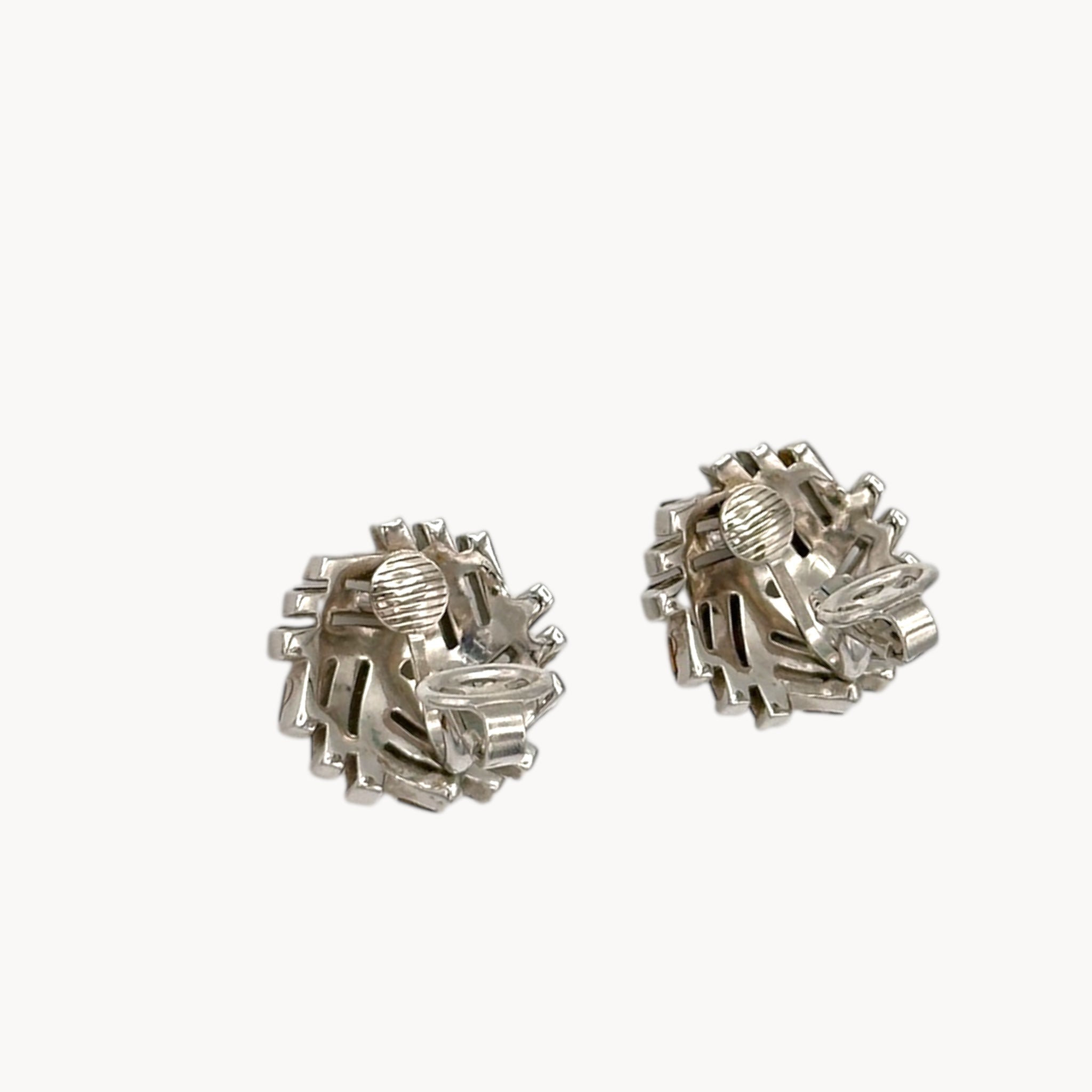 Vintage Trifari Rhinestone Basket Weave Huggie Clip-On Earrings Trifari