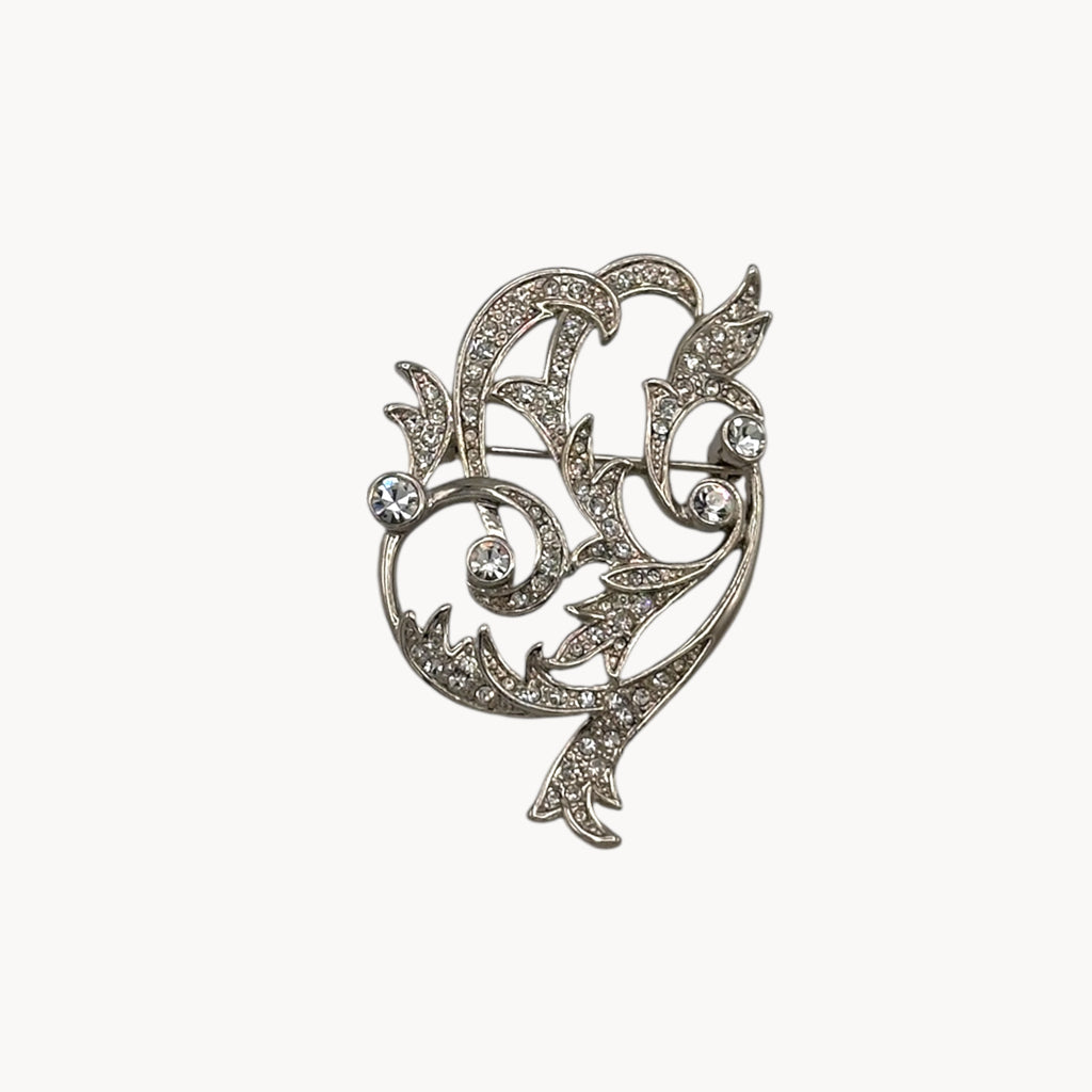 Vintage Art Deco Stylized Rhinestone Floral Brooch