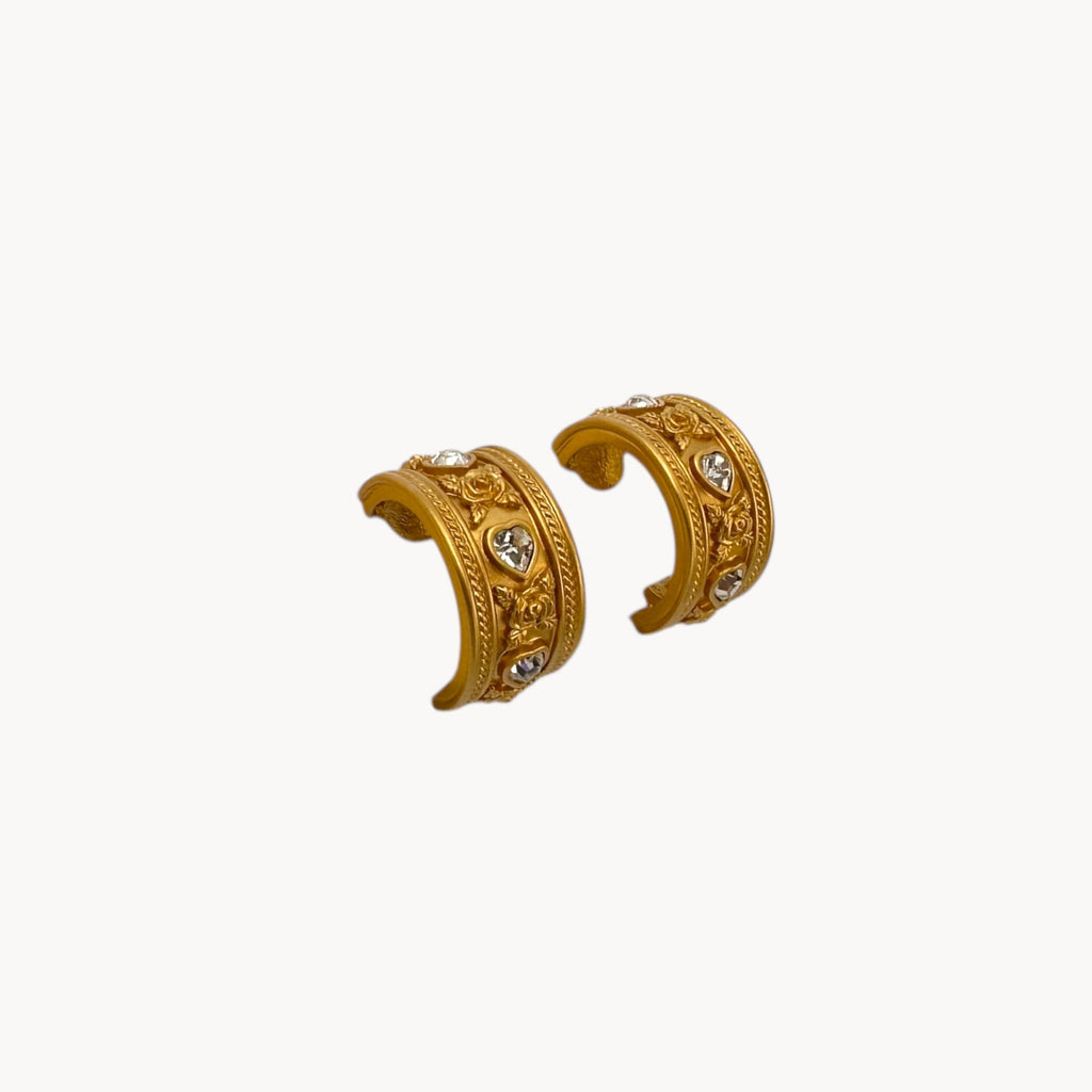 Vintage Elizabeth Taylor Love Blooms Gold Hoop Clip-On Earrings Elizabeth Taylor