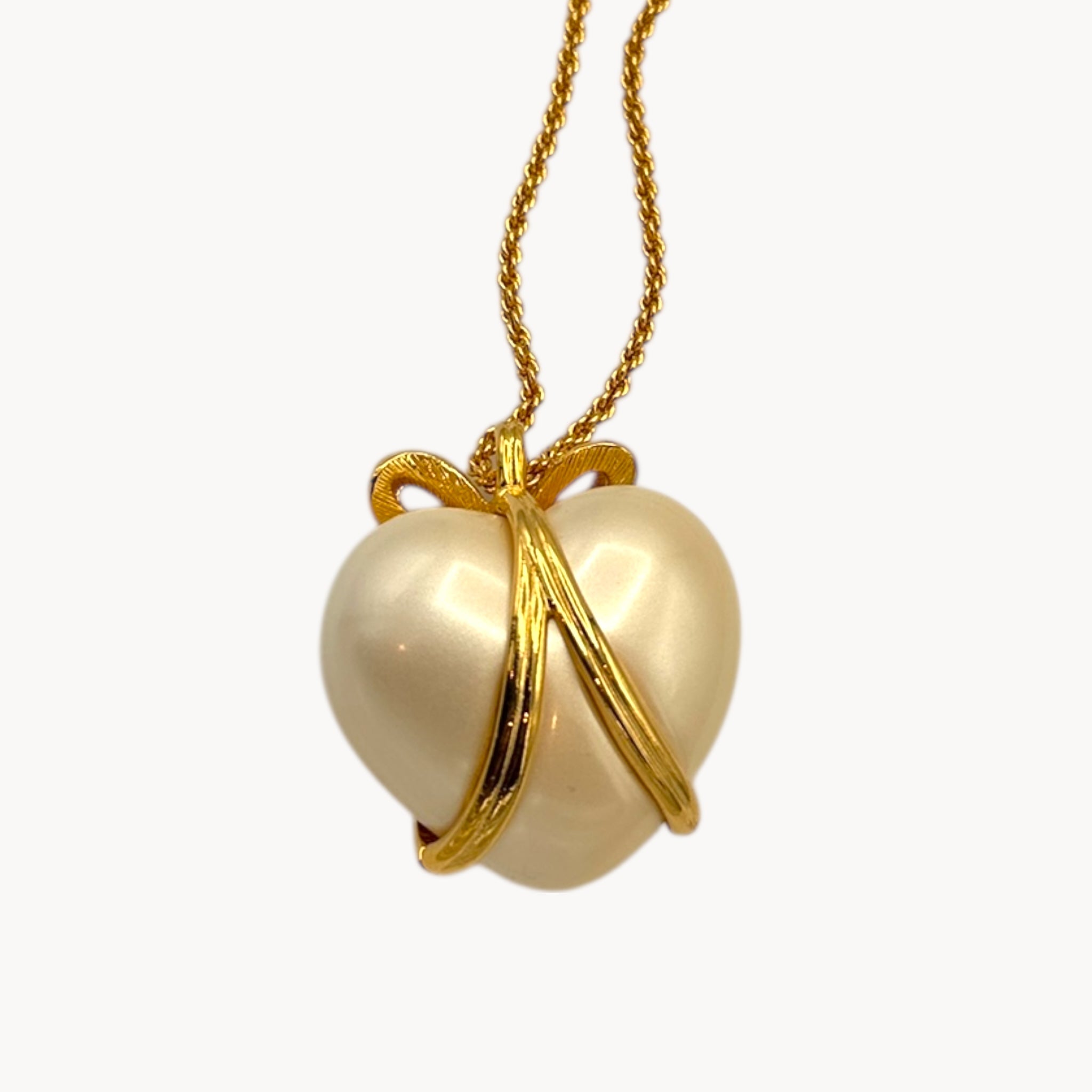 Joan Rivers Captured Heart Pearl Heart Pendant Necklace on Long Gold Chain