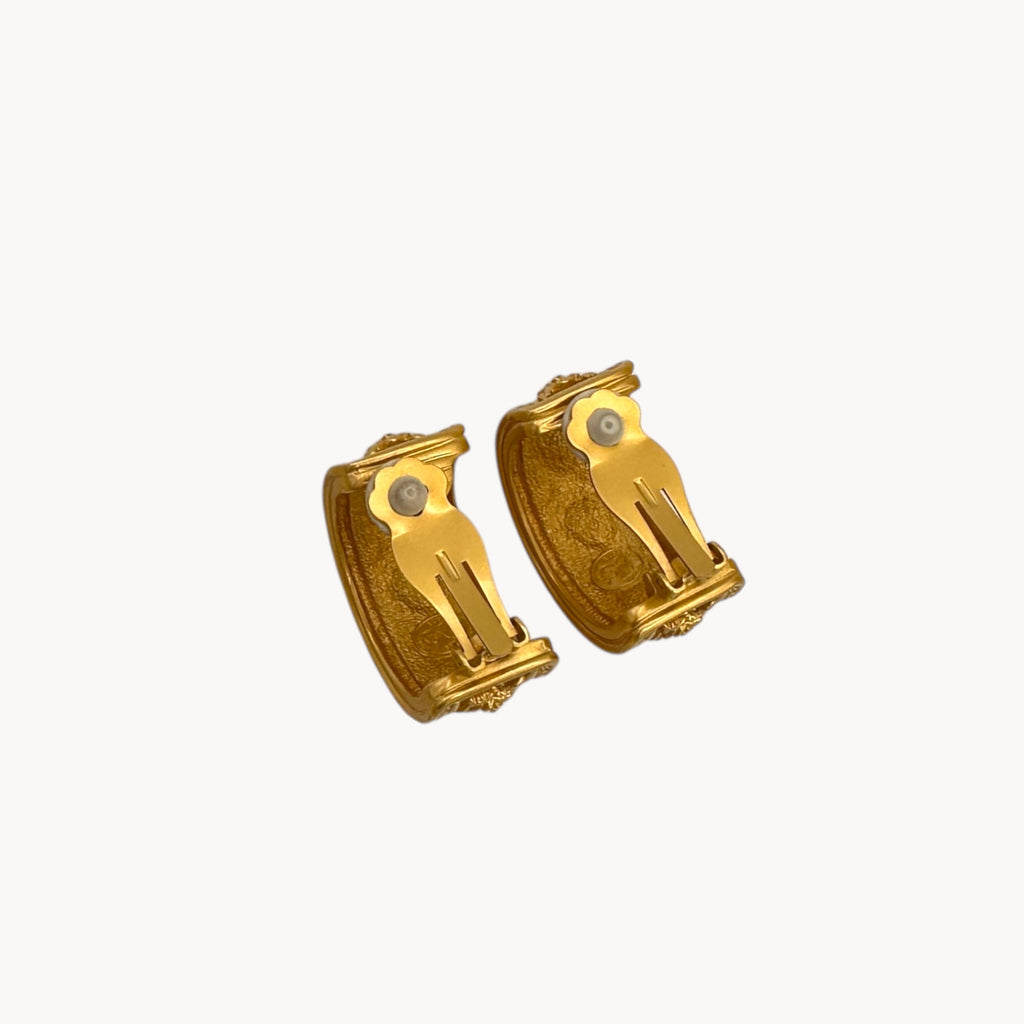 Vintage Elizabeth Taylor Love Blooms Gold Hoop Clip-On Earrings Elizabeth Taylor