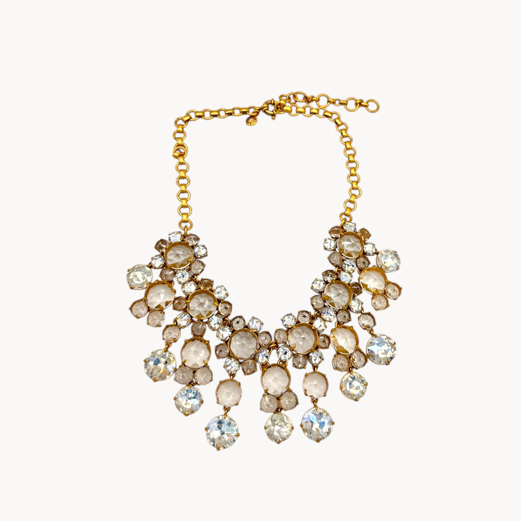 Vintage J. Crew Floral Crystal Statement Necklace Dangle Art Deco Style
