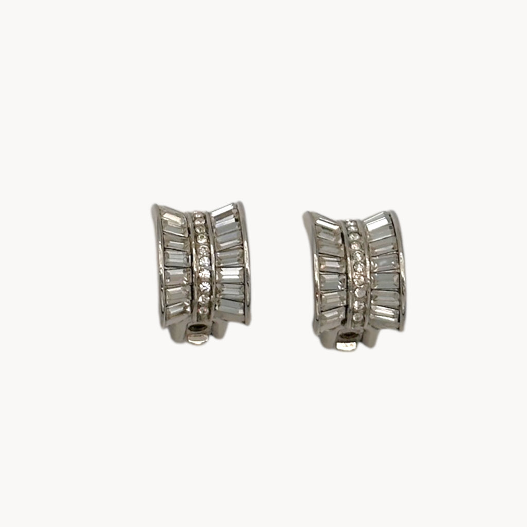 Vintage Nolan Miller Baguette Rhinestone Clip-On Earrings Nolan Miller