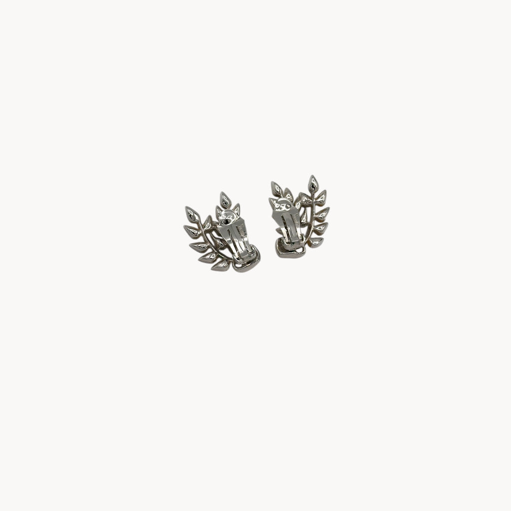 Vintage Trifari Floral Rhinestone Crawler Clip-On Earrings Trifari