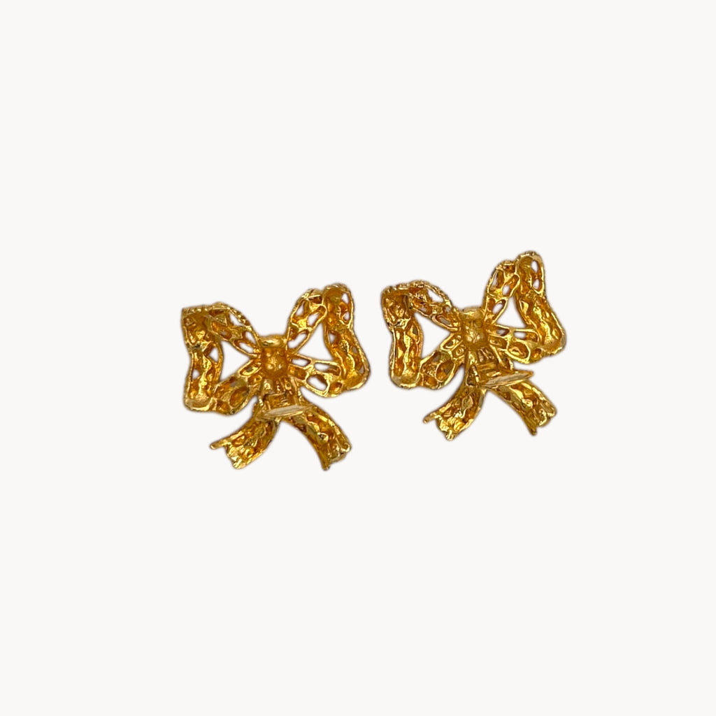 Vintage Blanca Gold Rhinestone Bow Statement Clip-On Earrings Blanca