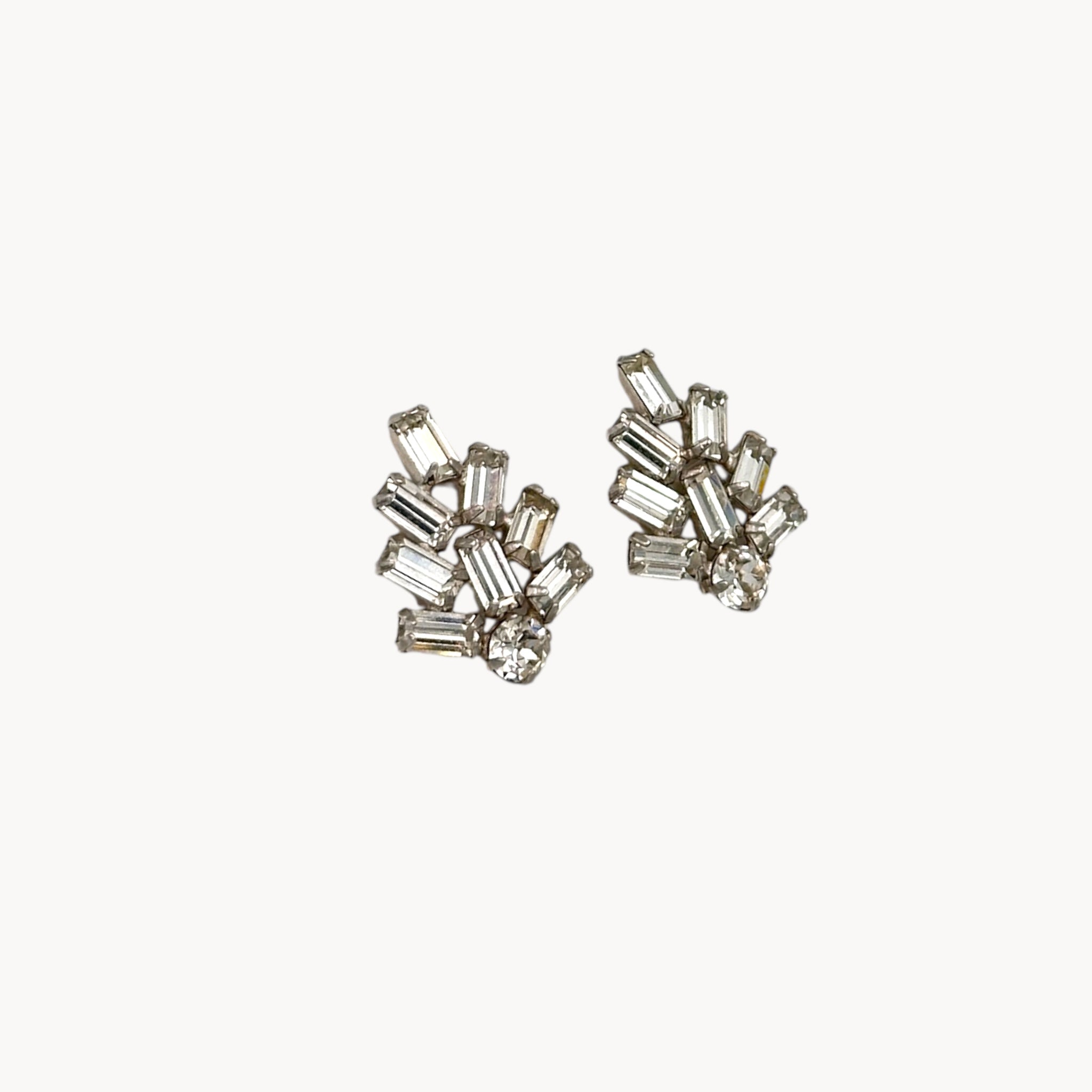 Mid-Century Art Deco Style Rhinestone Clip-On Earrings