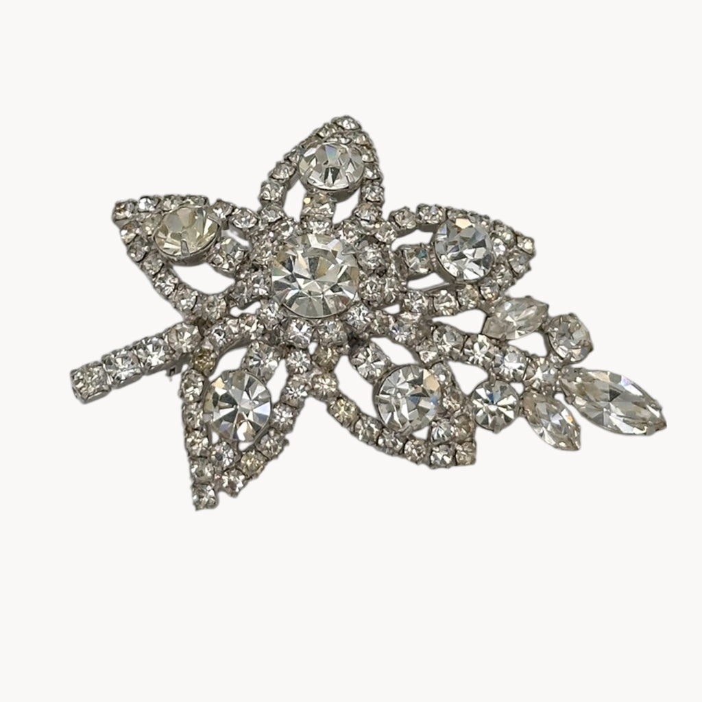 Vintage Mid-Century Rhinestone Floral Brooch
