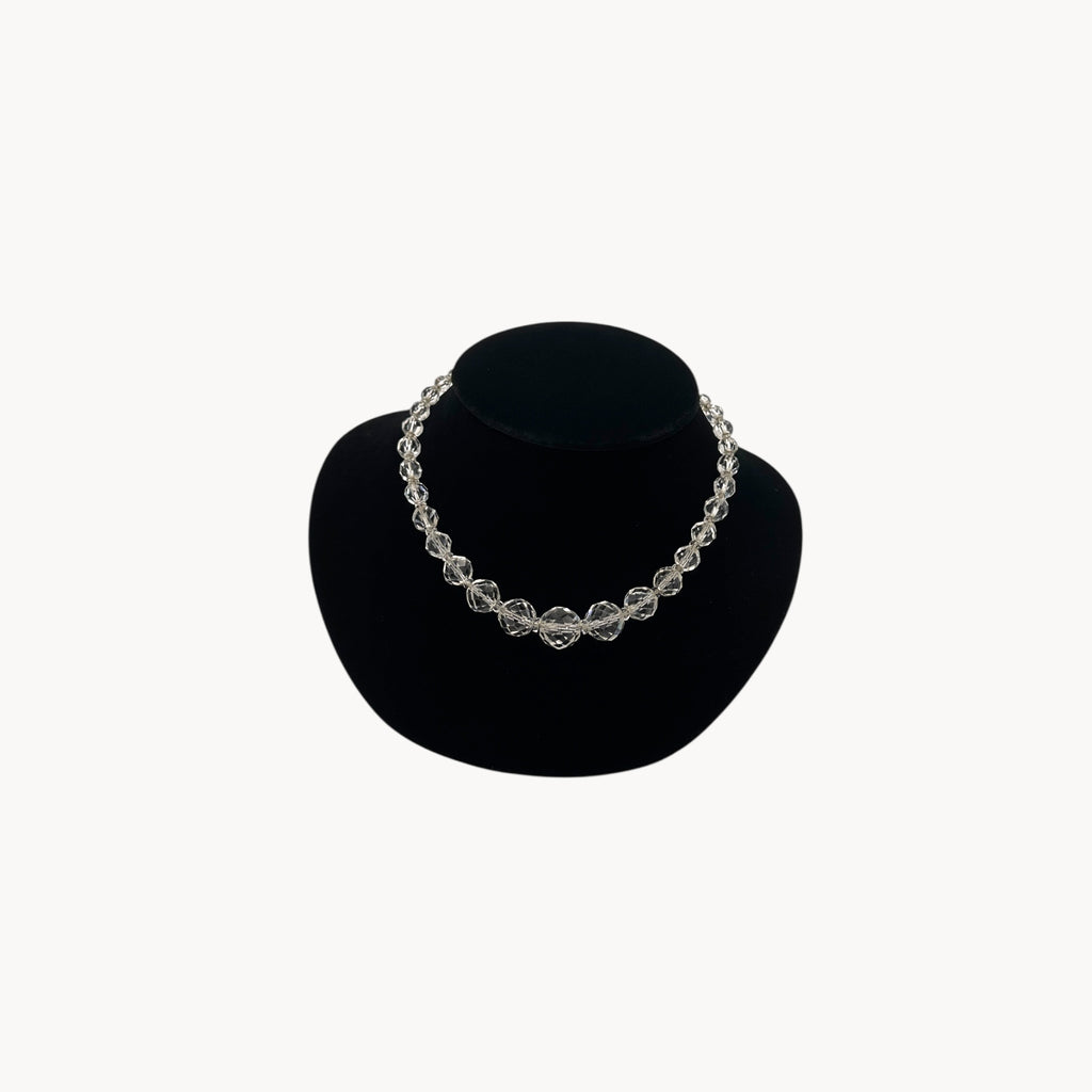 Art Deco White Gold-Filled Graduated Clear Faceted Crystal Bead Vintage 1940s Necklace
