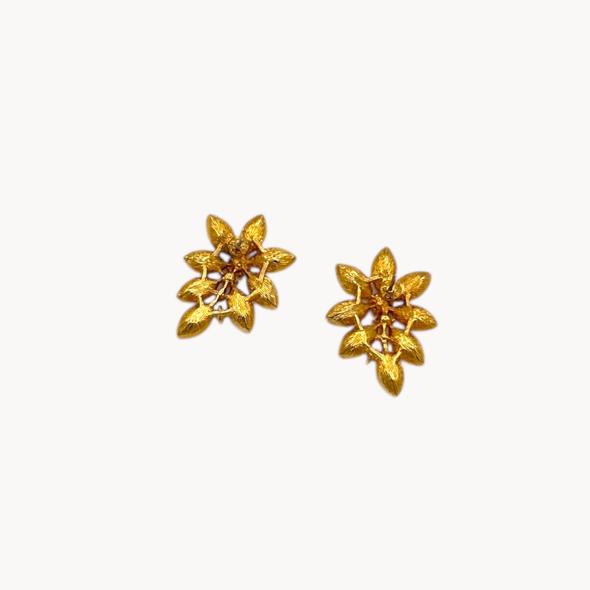 Vintage Monet Marquise Rhinestone Floral Pierced Earrings Monet