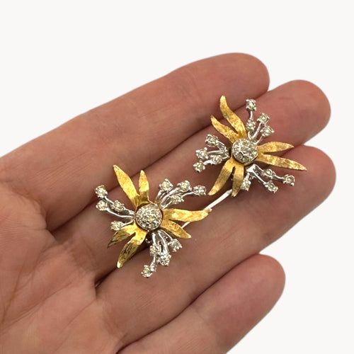 Vintage Polcini Floral Rhinestone Clip-On Earrings Polcini