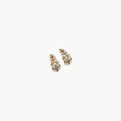 Vintage Monet Graduated Marquise Rhinestone Floral Pierced Earrings Monet