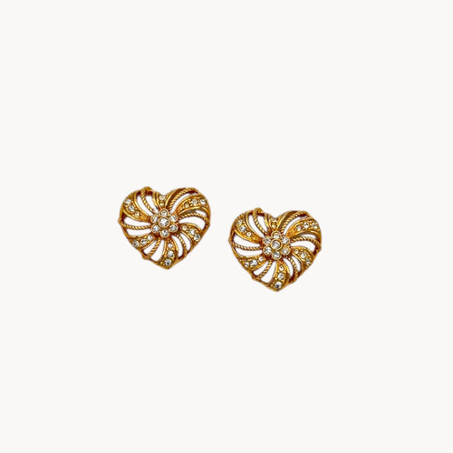 Vintage Avon Trellis Heart Rhinestone Pierced Earrings Kenneth Jay Lane