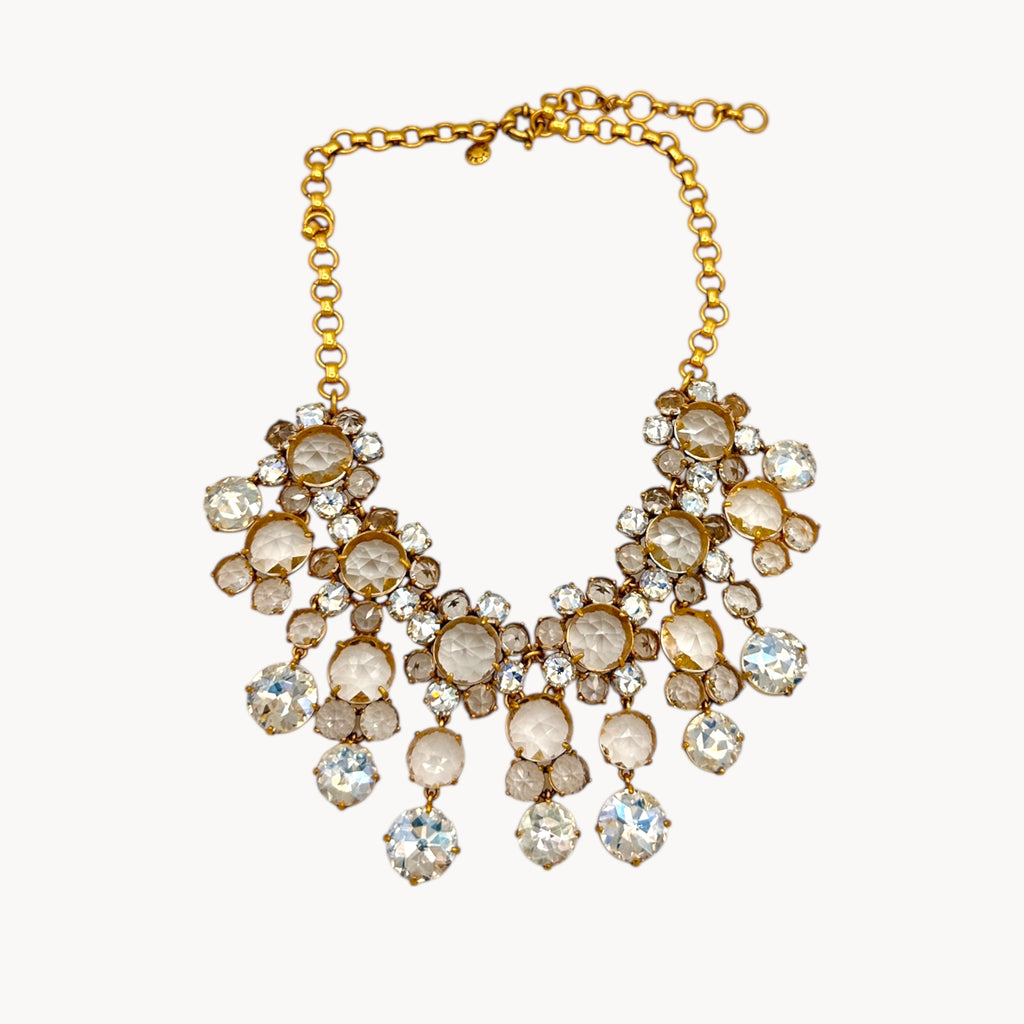 Vintage J. Crew Floral Crystal Statement Necklace Dangle Art Deco Style
