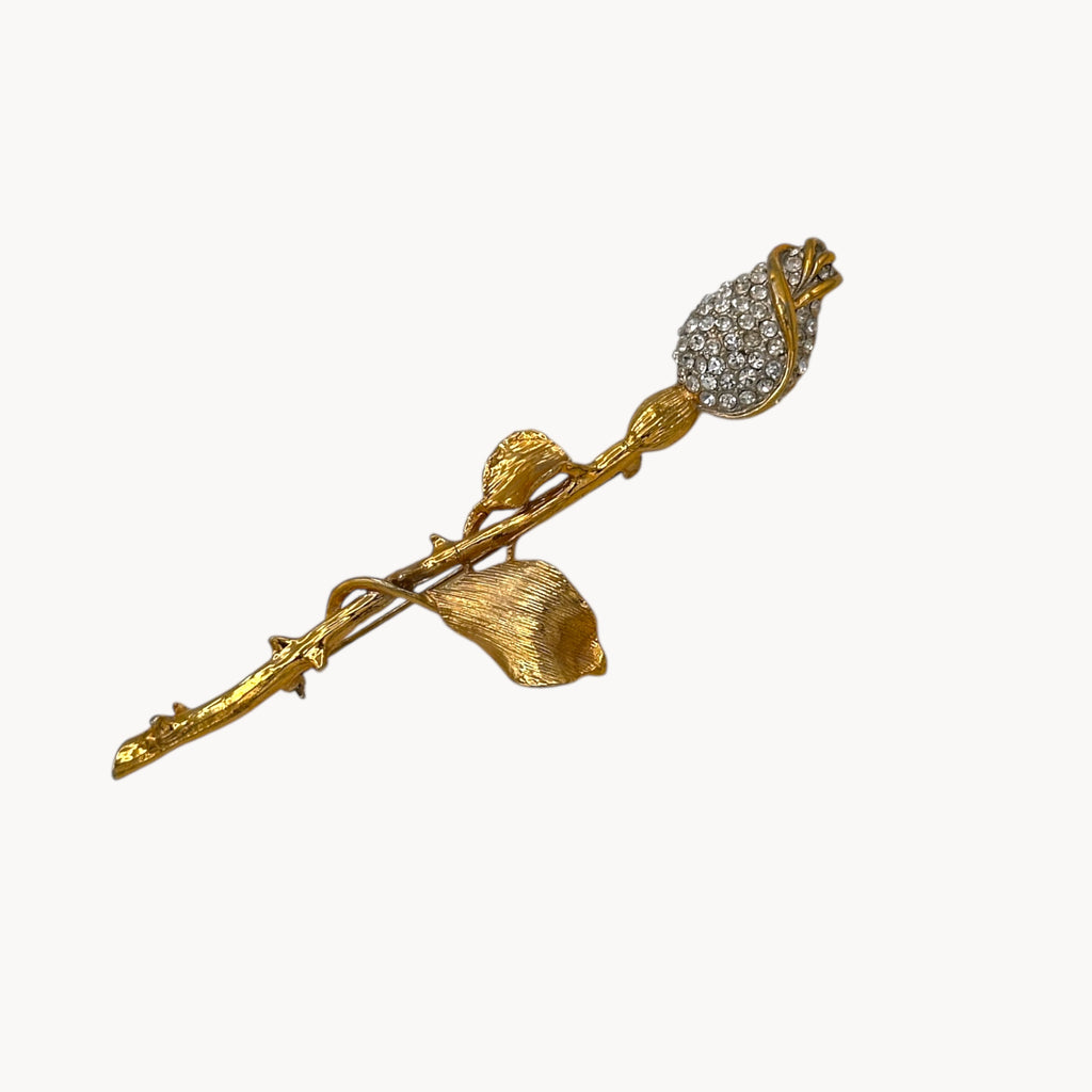 Vintage Gold Plated Pavé Rose Brooch