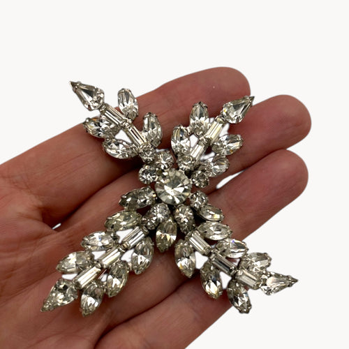 Mid-Century Rhinestone Floral Spray Brooch