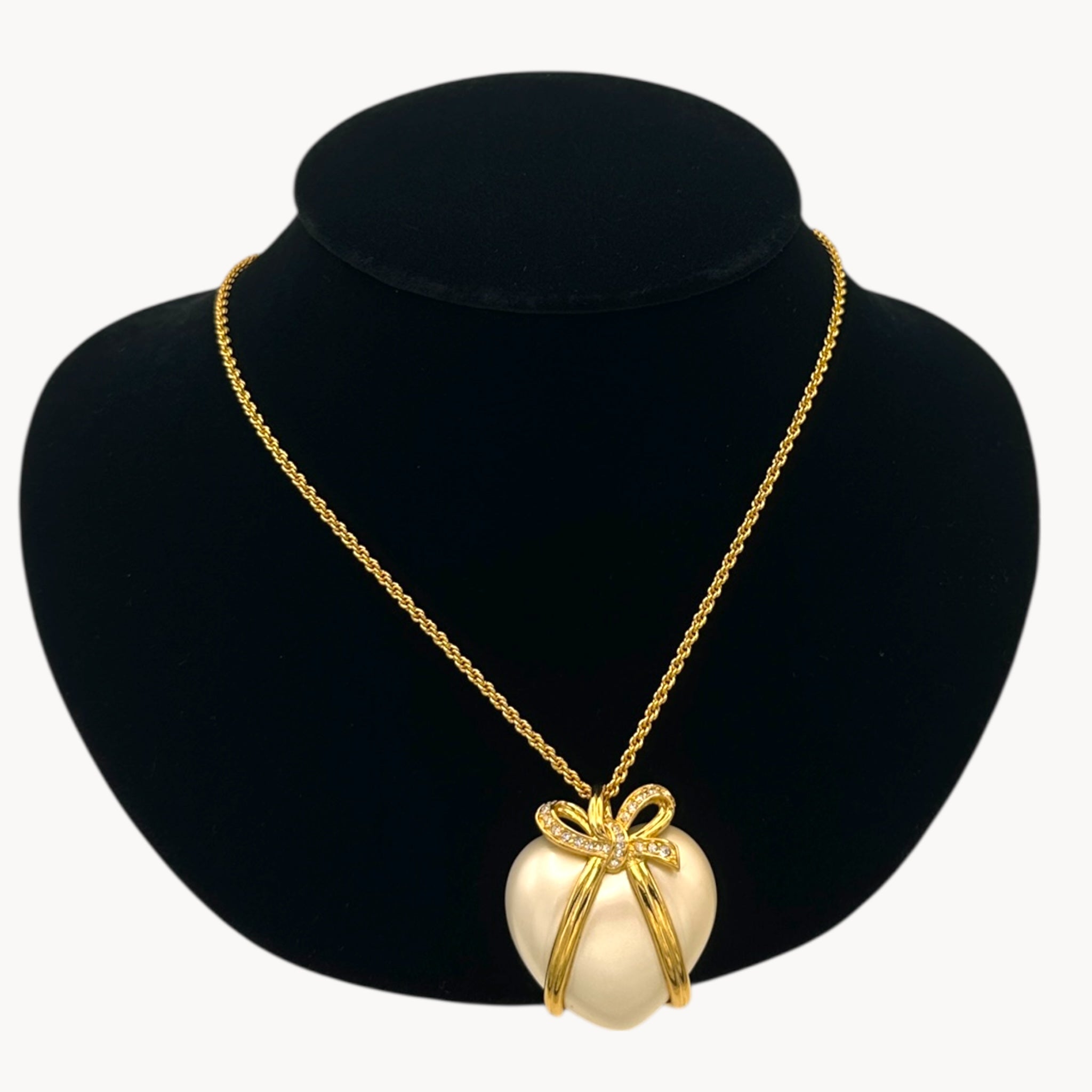 Joan Rivers Captured Heart Pearl Heart Pendant Necklace on Long Gold Chain