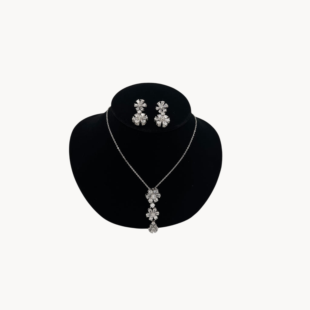 Nolan Miller Clear Crystal Flower Necklace and Pierced Earring Jewelry Set in Original Box