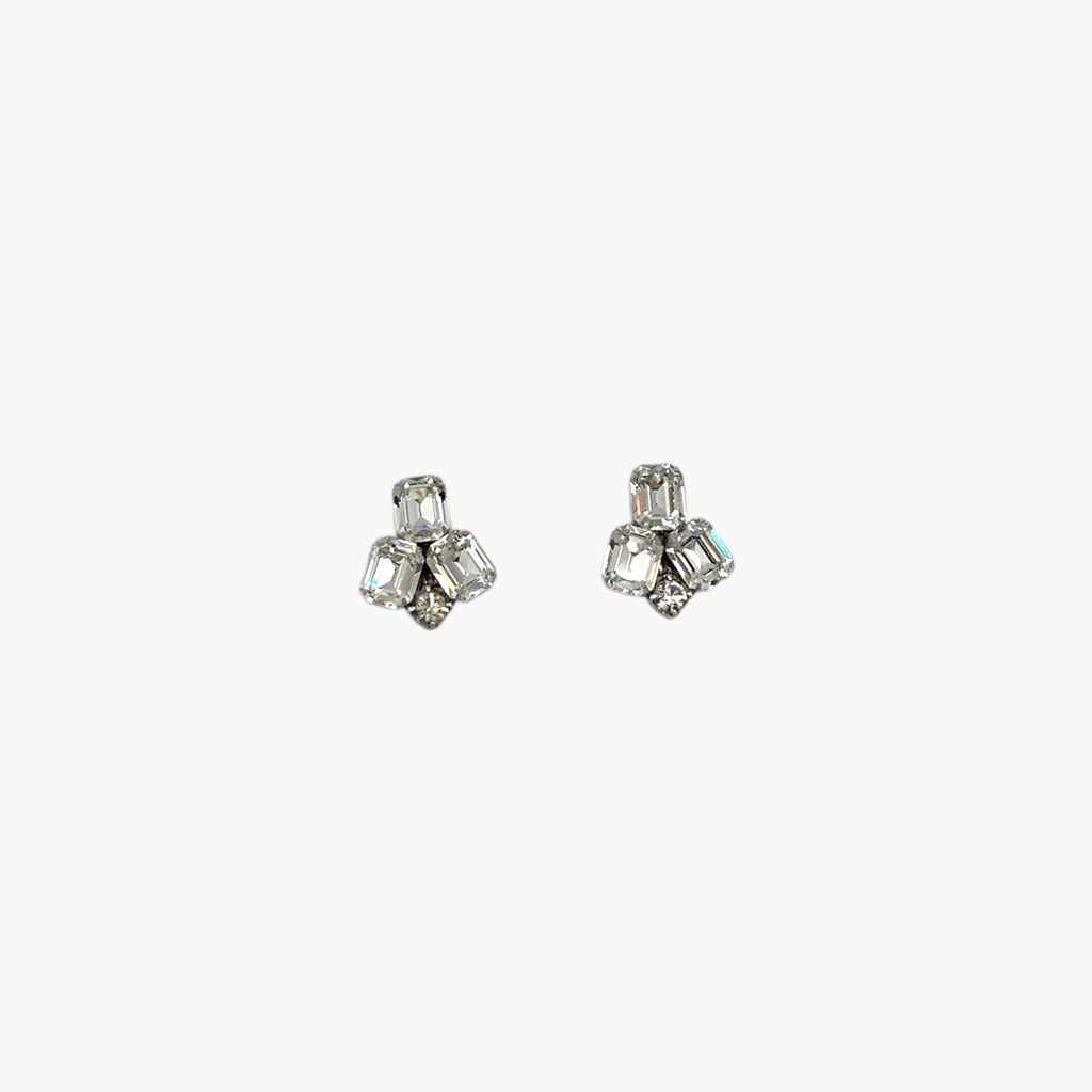 Vintage Weiss Clear Rhinestone Cluster Clip-On Earrings Weiss