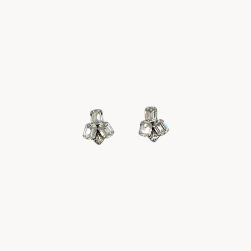 Vintage Weiss Clear Rhinestone Cluster Clip-On Earrings Weiss