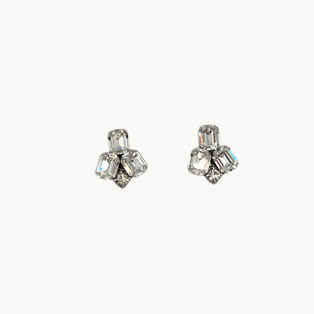 Vintage Weiss Clear Rhinestone Cluster Clip-On Earrings Weiss