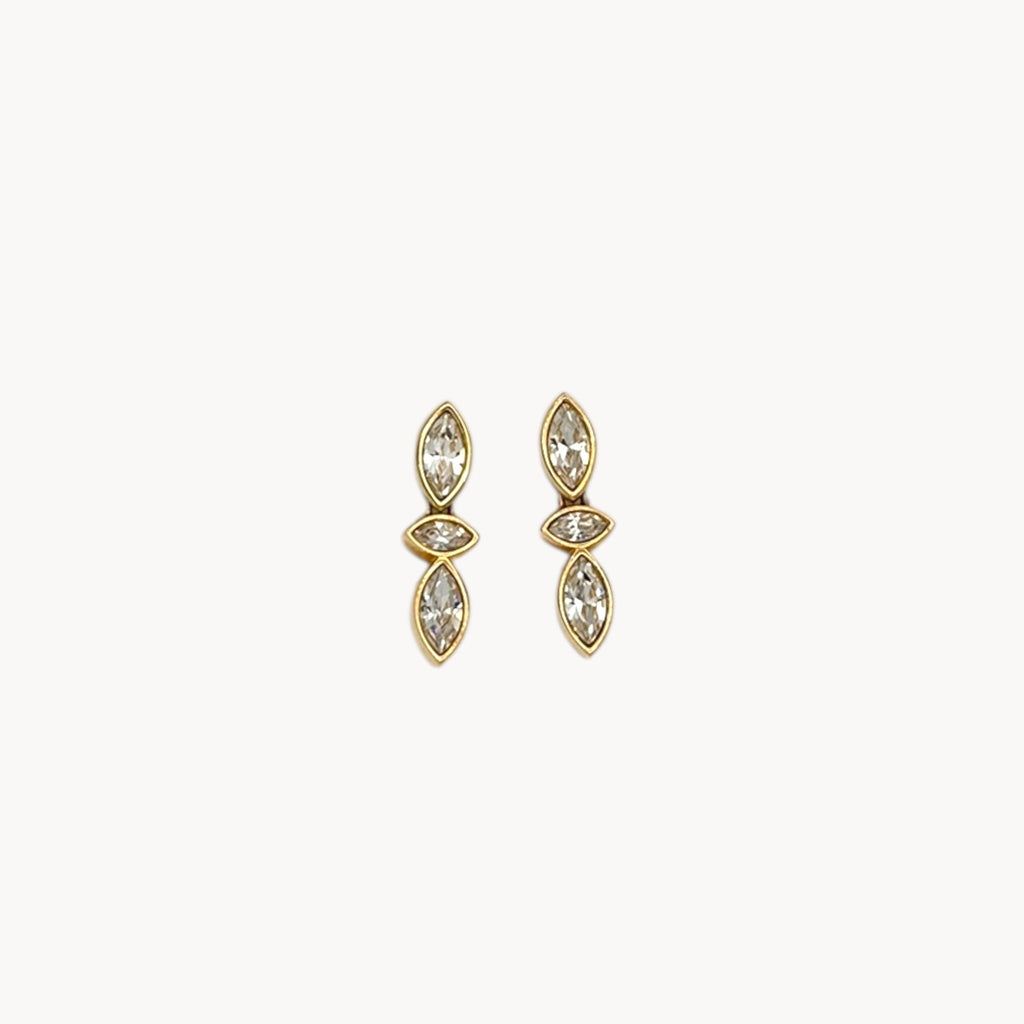 Vintage Swarovski SAL Triple Marquise Rhinestone Dangle Pierced Earrings Swarovski