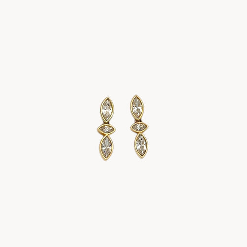 Vintage Swarovski SAL Triple Marquise Rhinestone Dangle Pierced Earrings Swarovski