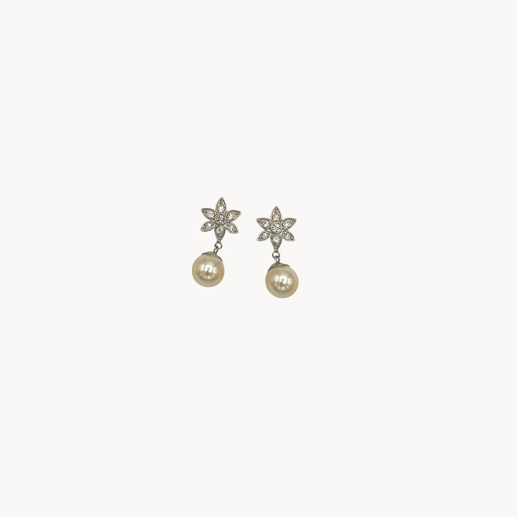 Silver Plated Floral Faux Pearl Drop Earrings