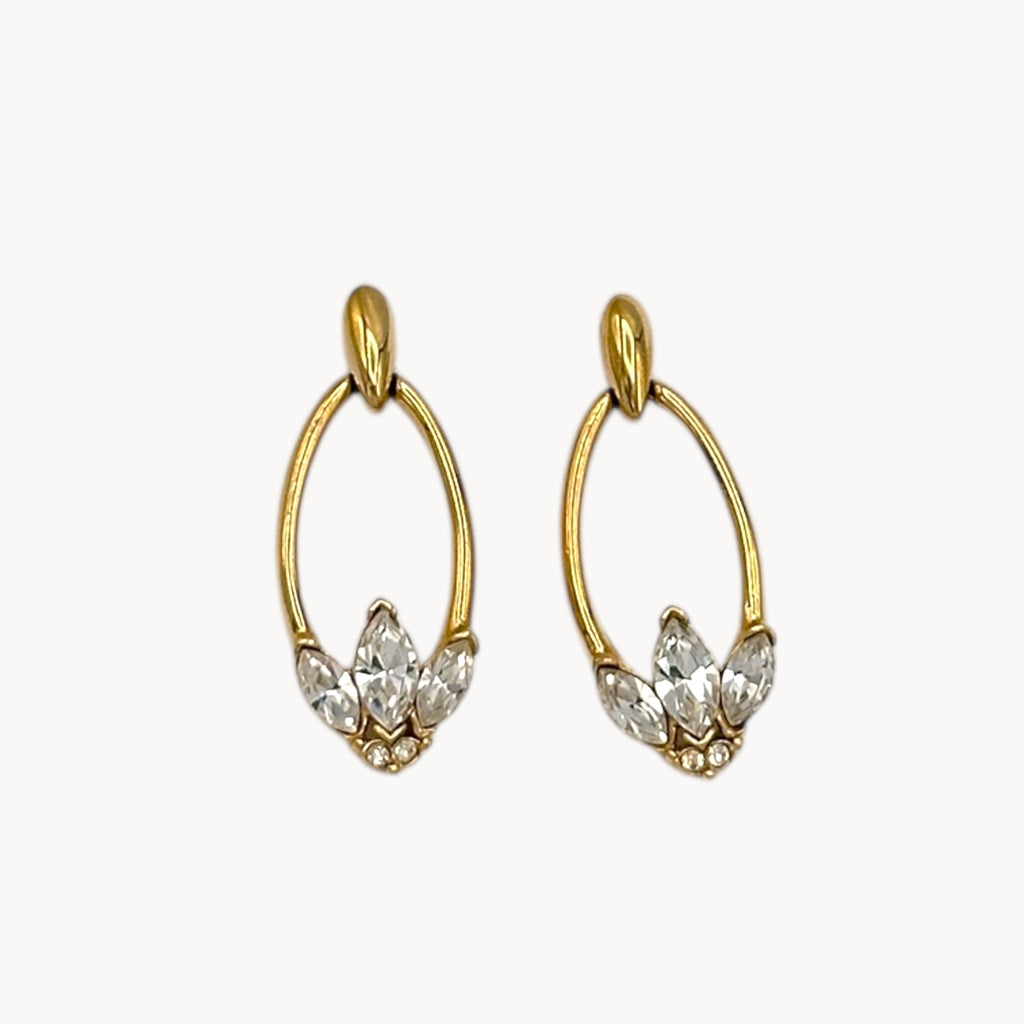 Vintage Trifari Gold Rhinestone Dangle Pierced Earrings Trifari